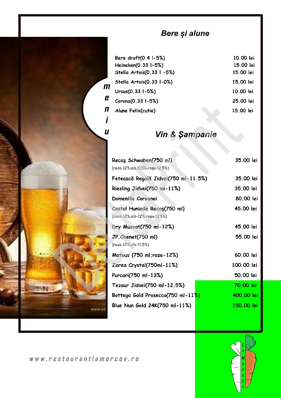 Restaurant La Morcov - Grandiere Events - Ogrezeni Giurgiu Meniu