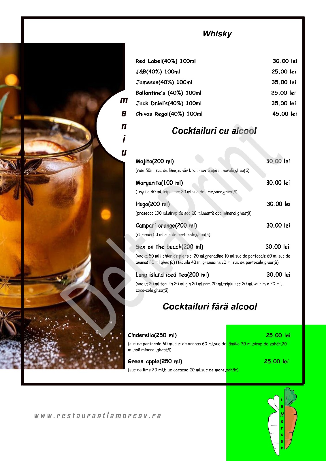 Restaurant La Morcov - Grandiere Events - Ogrezeni Giurgiu Meniu