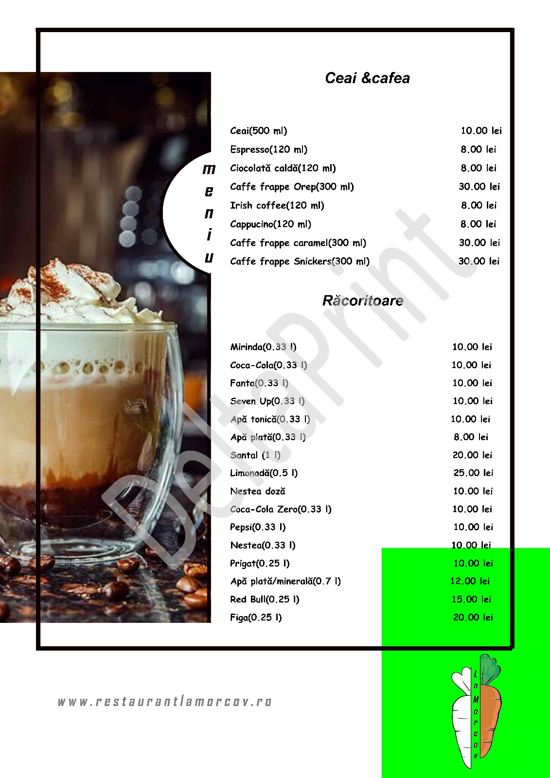 Restaurant La Morcov - Grandiere Events - Ogrezeni Giurgiu Meniu