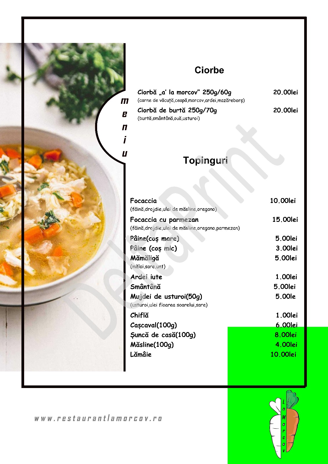 Restaurant La Morcov - Grandiere Events - Ogrezeni Giurgiu Meniu