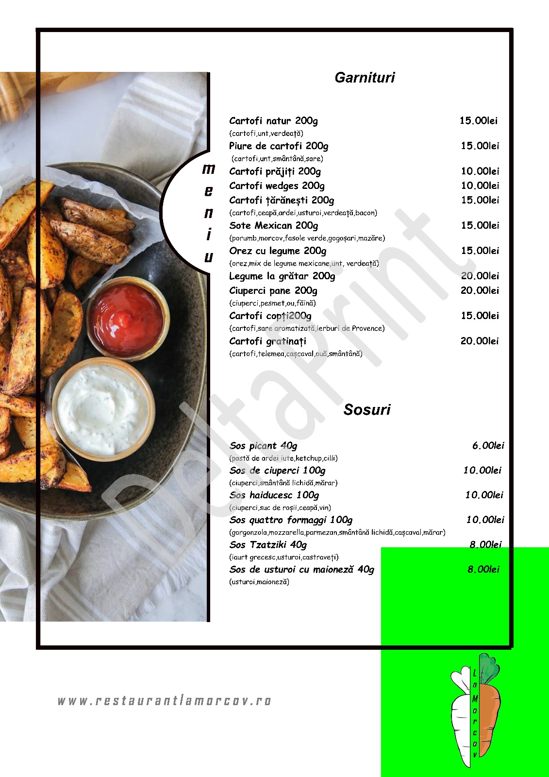Restaurant La Morcov - Grandiere Events - Ogrezeni Giurgiu Meniu