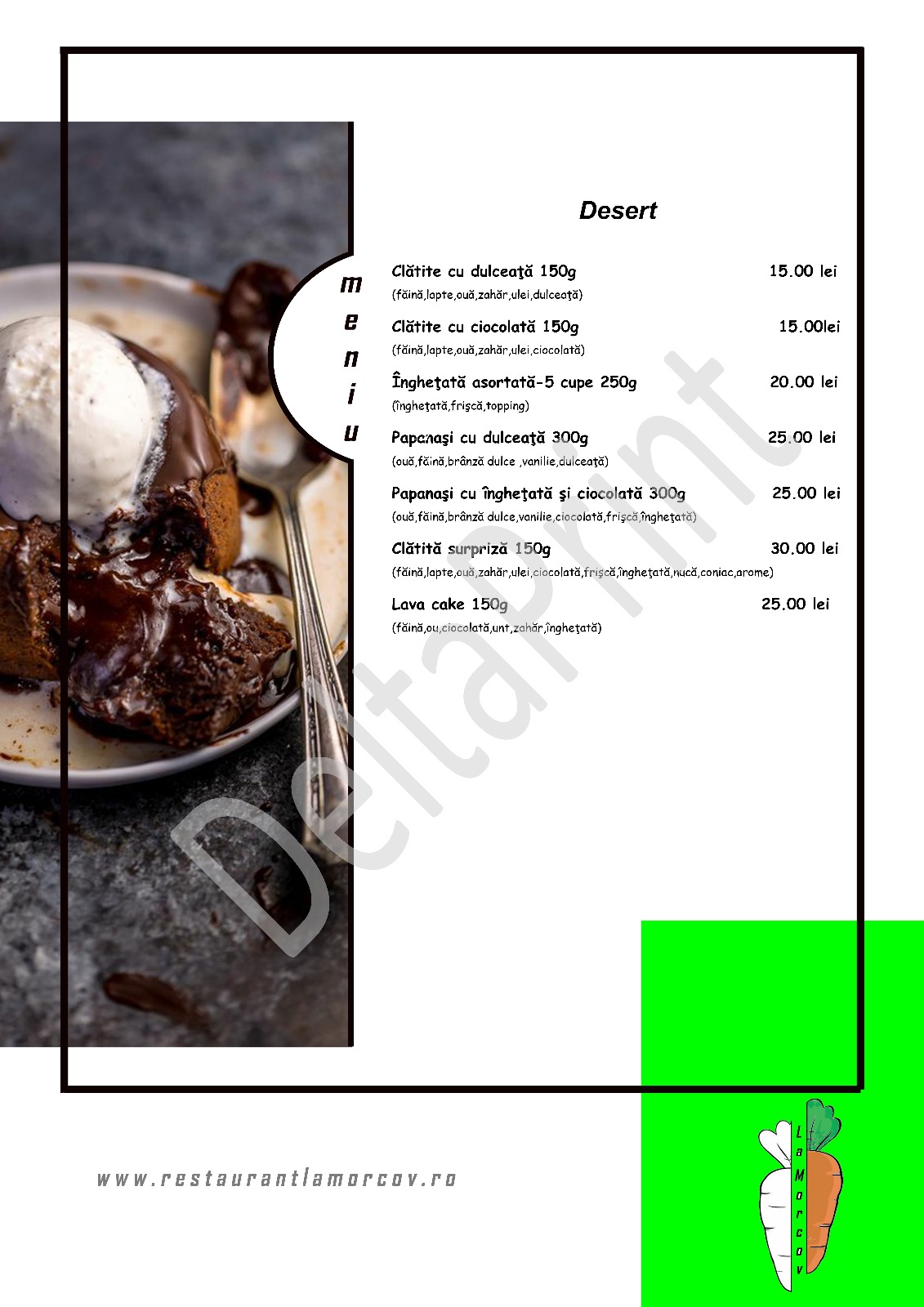 Restaurant La Morcov - Grandiere Events - Ogrezeni Giurgiu Meniu