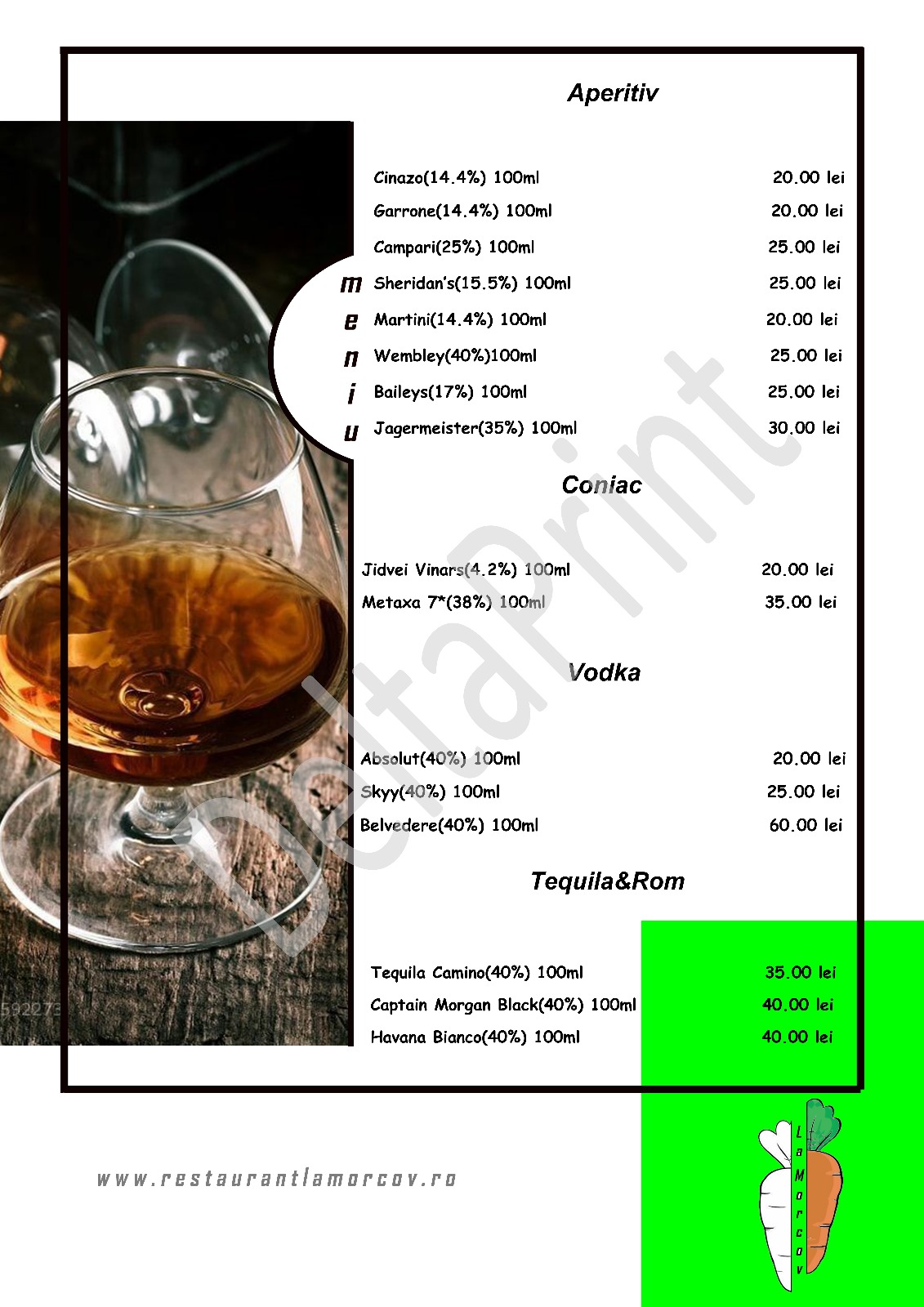 Restaurant La Morcov - Grandiere Events - Ogrezeni Giurgiu Meniu